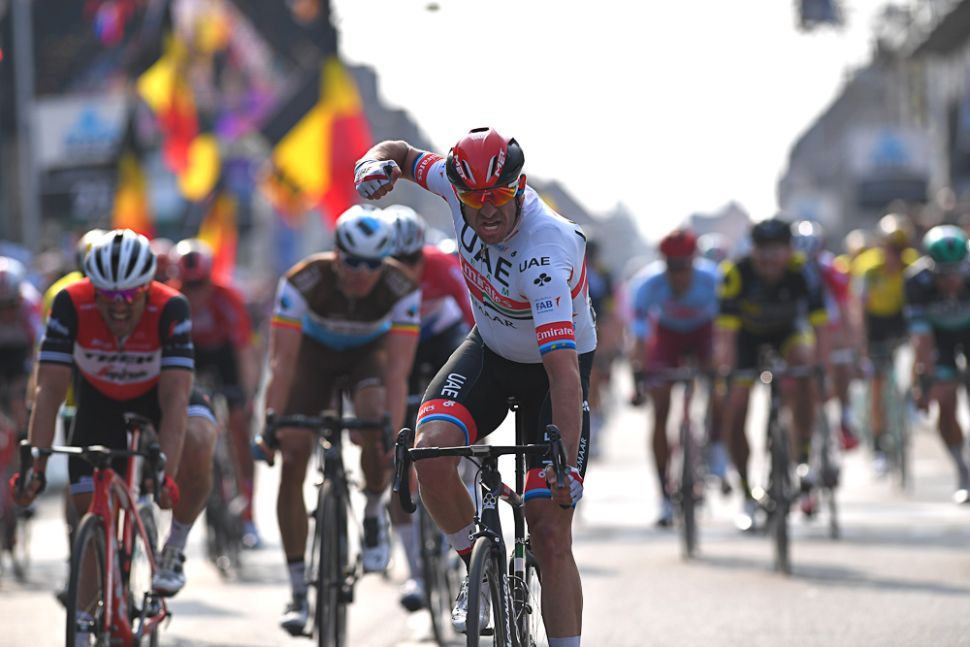 Alexander Kristoff (UAE Team Emirates) celebrates winning the 2019 edition of Gent-Wevelgem