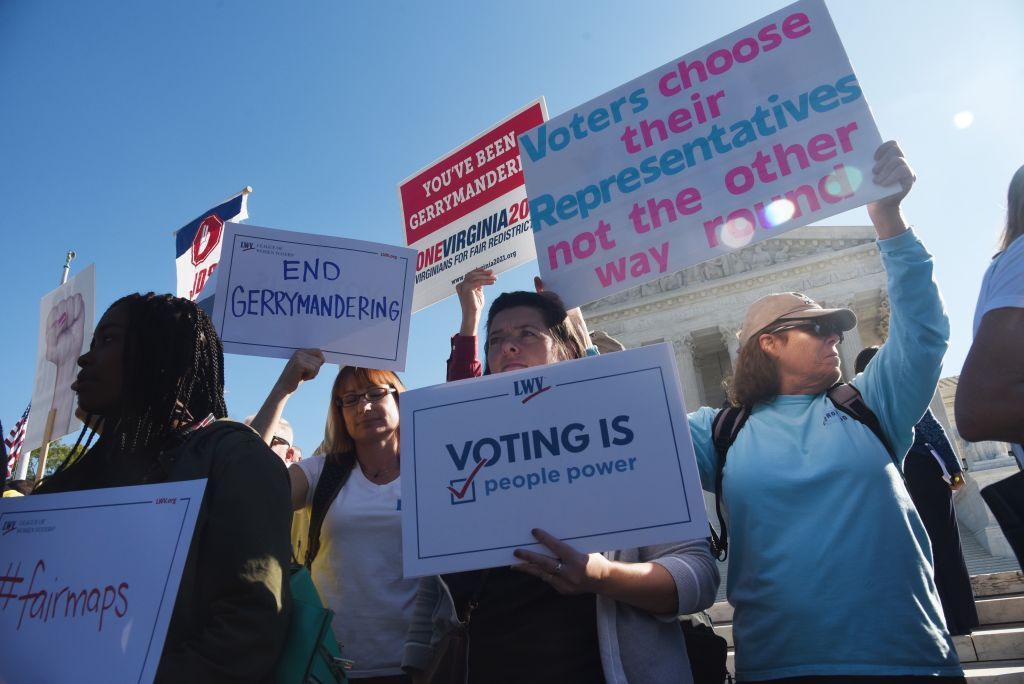 Demonstrators against gerrymandering.