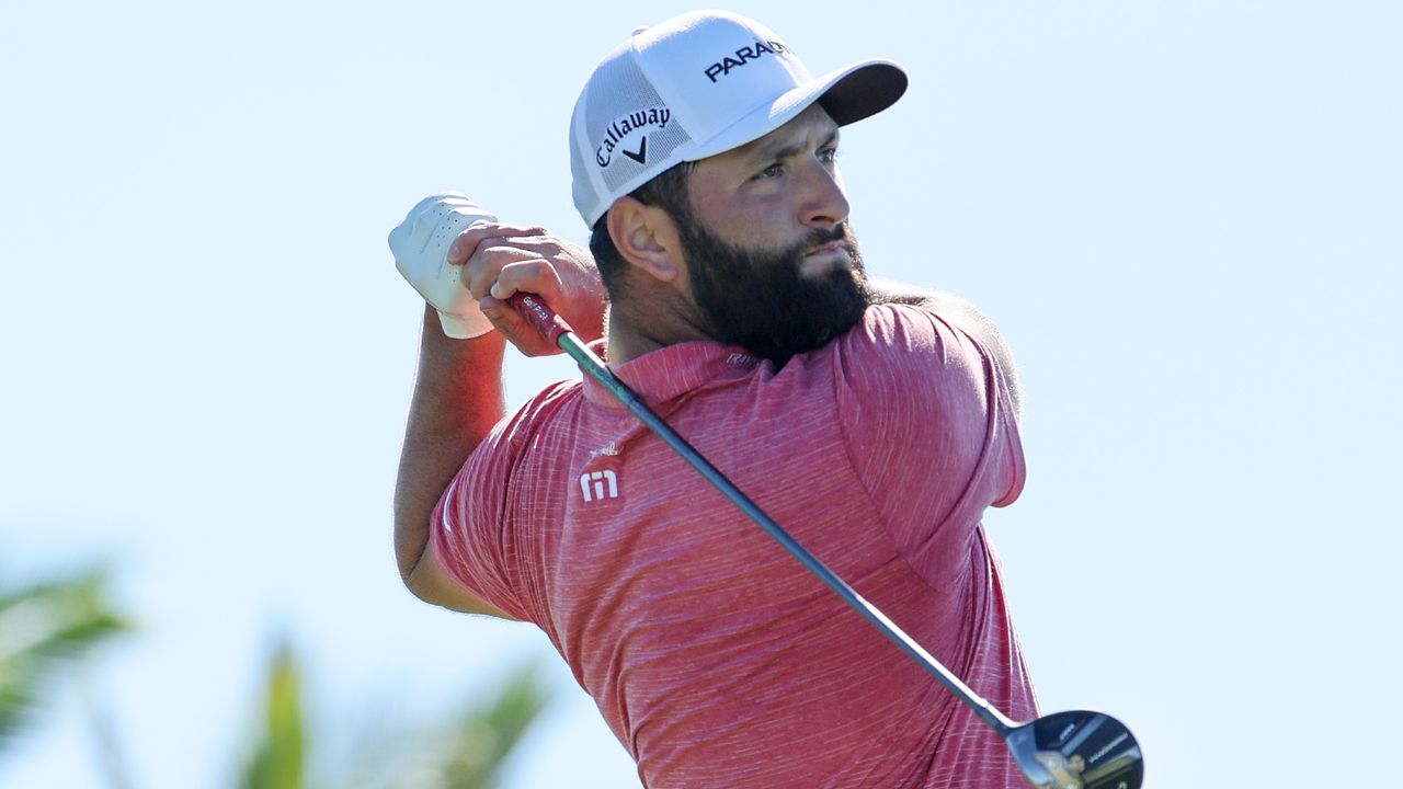 Jon Rahm takes a shot during the 2023 Sentry Tournament of Champions