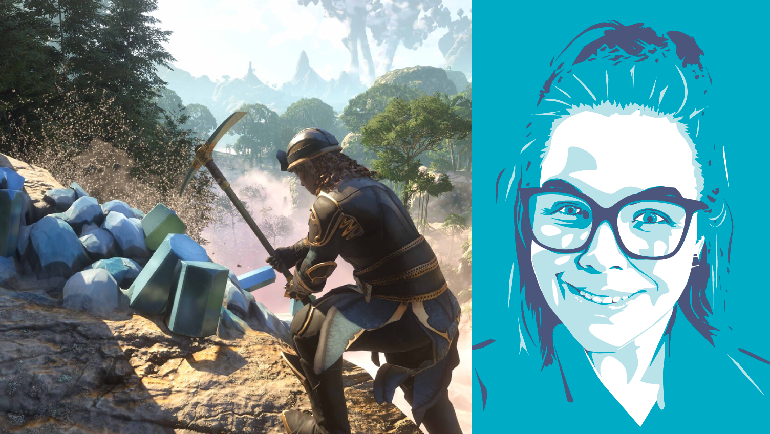 Enshrouded composite with headshot of PC Gamer writer Andrea Shearon