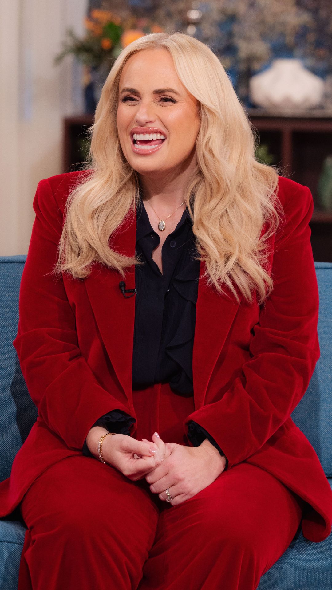 Rebel Wilson wearing red velvet suit on This Morning, 27 November, 2025