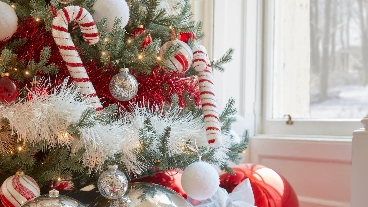 Decorated Christmas tree with baubles