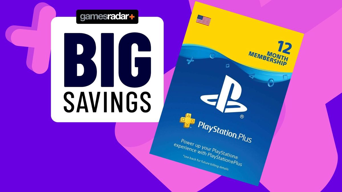 Image of 12 months of PS Plus Premium with a purple GamesRadar background.