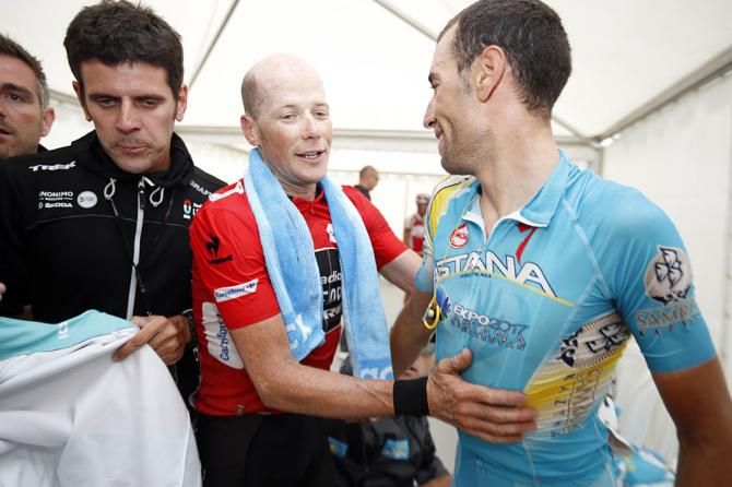 Christopher Horner (RadioShack - Leopard) and Vincenzo Nibali (Astana) after their battle