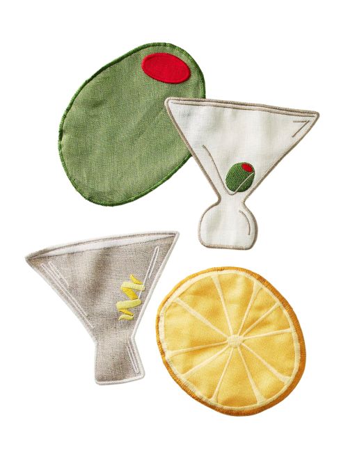 Novelty Piecework Linen Cocktail Napkins, Set of 4
