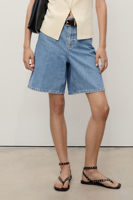 Mango , High-Waist Straight-Fit Denim Shorts - 