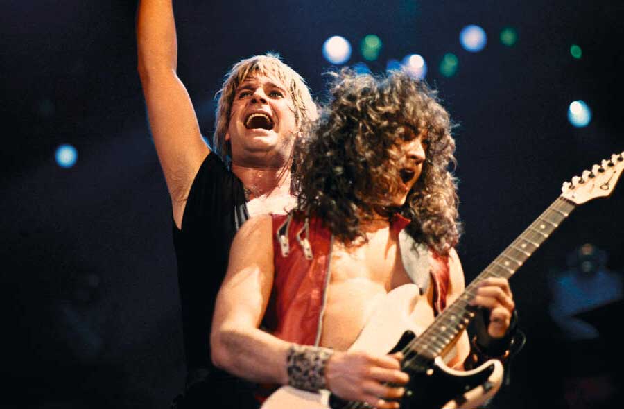 Ozzy Osbourne with guitarist Jake E. Lee, performing live onstage