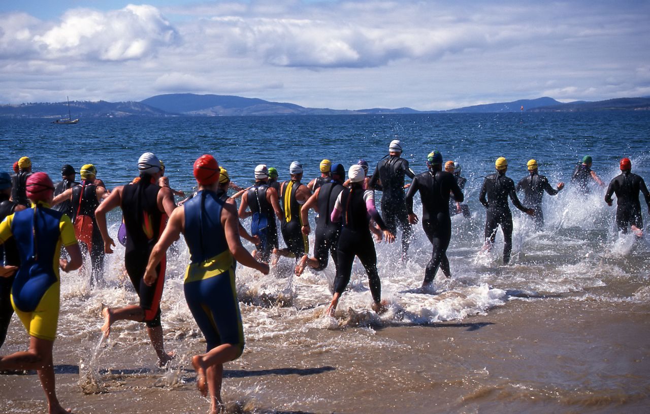 Triathlon participants.