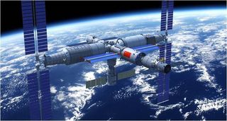 Artist's illustration of China's planned space station in Earth orbit.