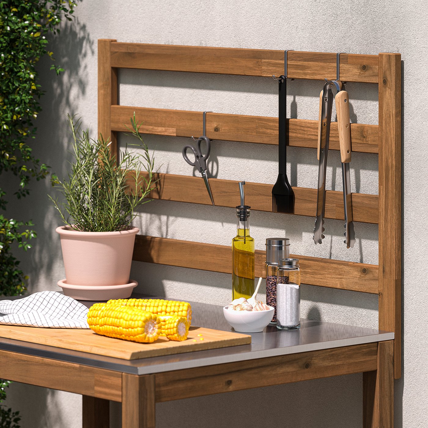 N&amp;Auml;mmar&amp;Ouml; Open Kitchen Unit - Light Brown Stained/stainless Steel Outdoor 31 1/2x24 3/8 "