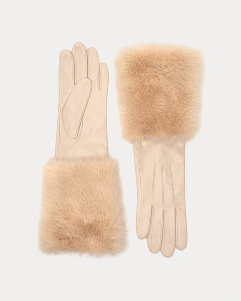 Faux Fur Cuff Leather Glove - Oyster