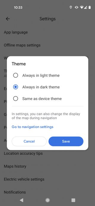 How to use Google Maps in dark mode — Select theme