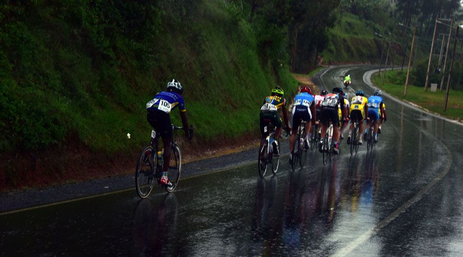 The rain fell hard on the riders midway through the stage