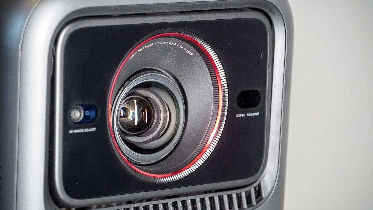 The lens on an Anker Nebula X1 projector.