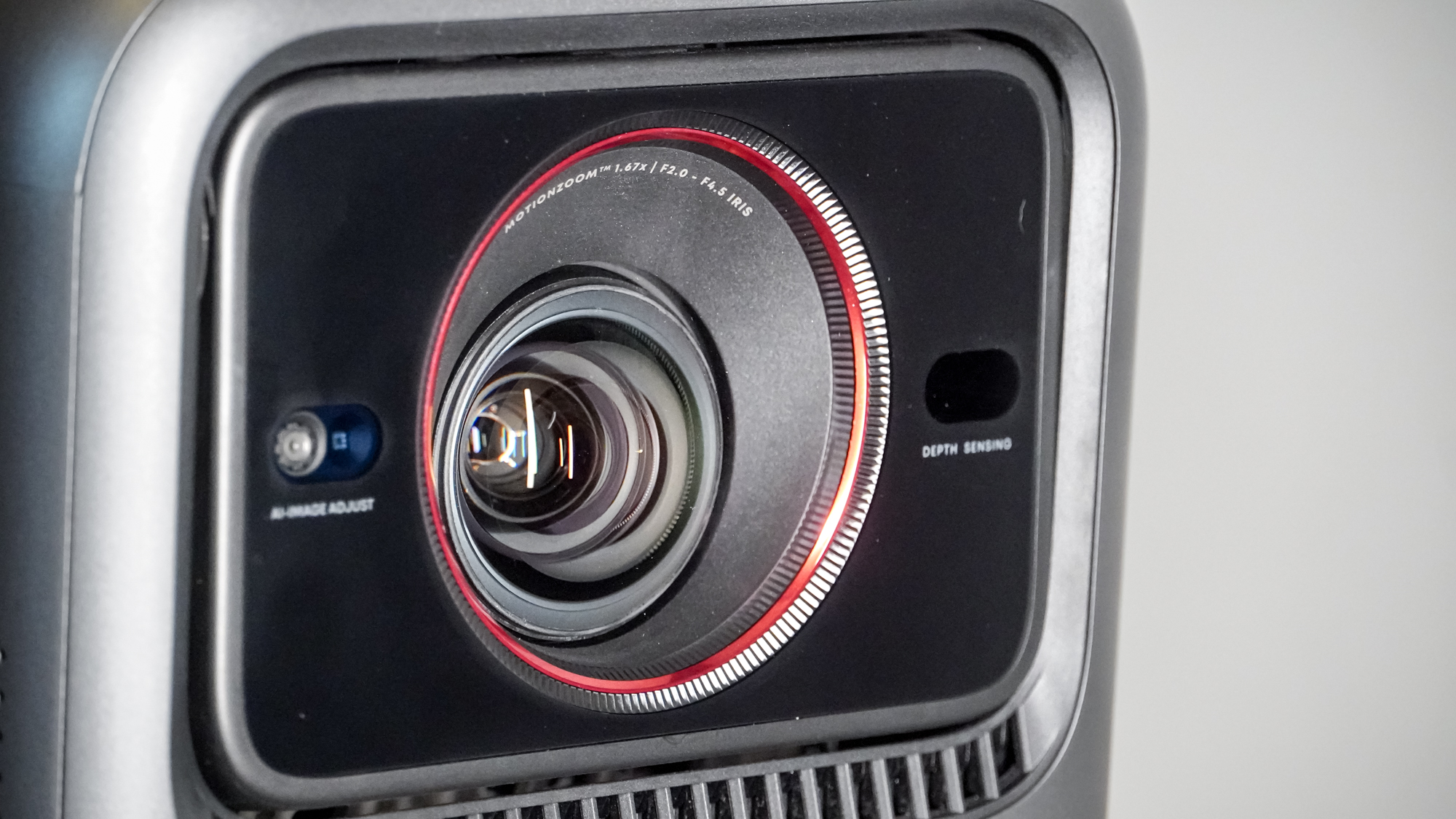 The lens on an Anker Nebula X1 projector.