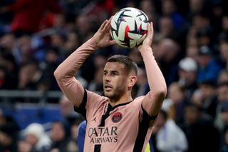 Lucas Hernandez of PSG during the Ligue 1 football match between Olympique Lyonnais (OL) and Paris Saint-Germain (PSG) at Groupama Stadium on February 23, 2025 in Decines near Lyon, France.