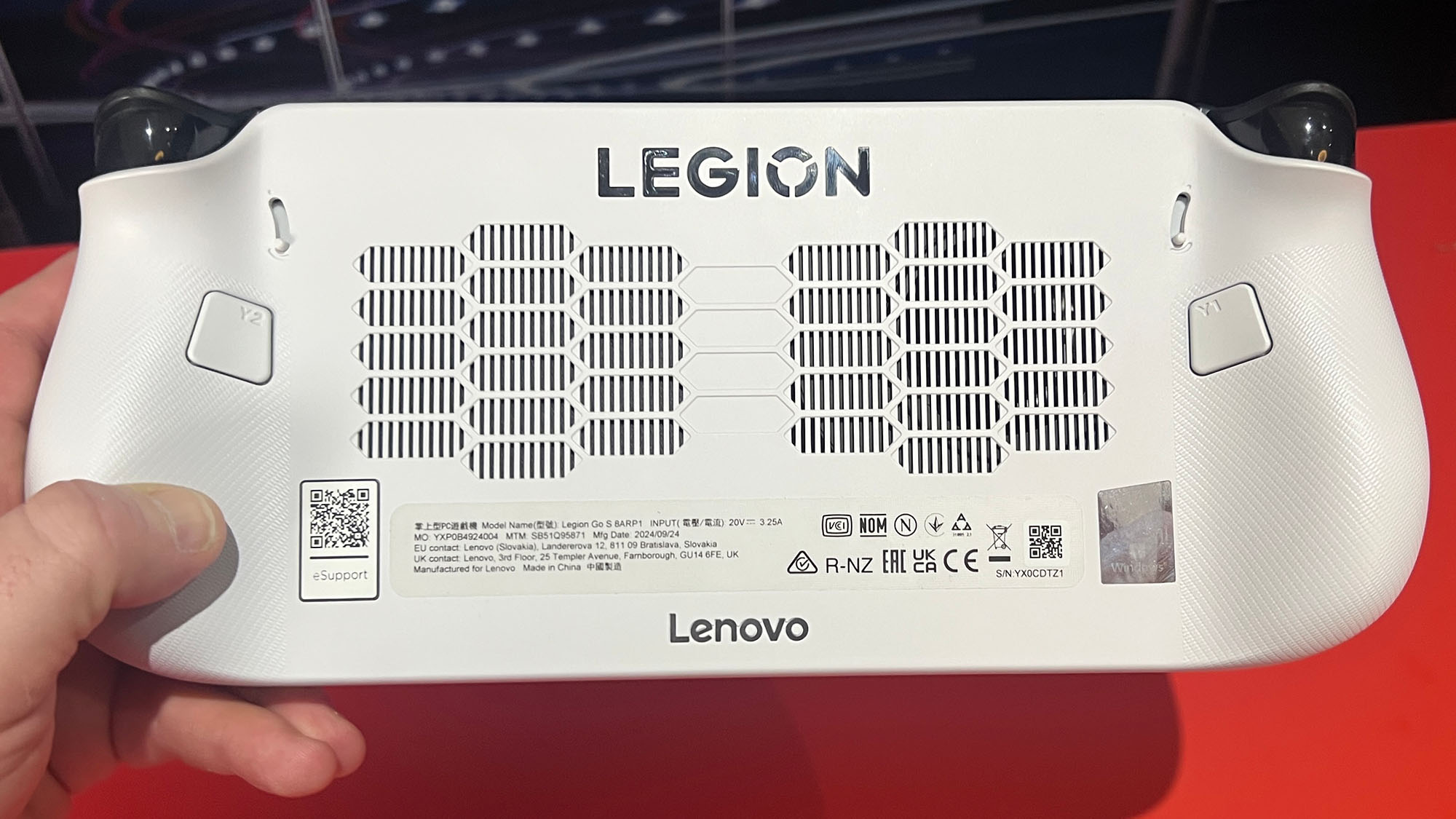 The back of the glacier white lenovo legion go s