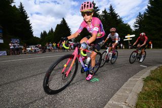 LE MARKSTEIN FRANCE JULY 30 LR Veronica Ewers of United States and Team EF Education Tibco Svb Margarita Victoria Garcia Caellas of Spain and UAE Team ADQ and Riejanne Markus of Netherlands and Jumbo Visma Women Team compete during the 1st Tour de France Femmes 2022 Stage 7 a 1271km stage from Slestat to Le Marksteinc TDFF UCIWWT on July 30 2022 in Le Markstein France Photo by Tim de WaeleGetty Images