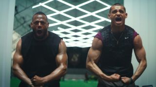 Marlon Wayans and Tyriq Withers scream together as they flex in Him.