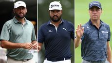 Scottie Scheffler, JJ Spaun and Justin Thomas walk off the putting green