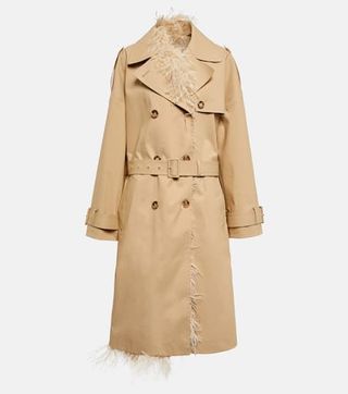 Feather-Trimmed Cotton Canvas Trench Coat