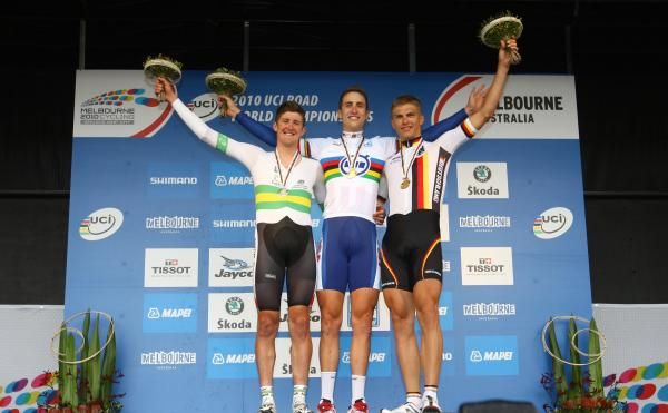 The under 23 men's time trial podium