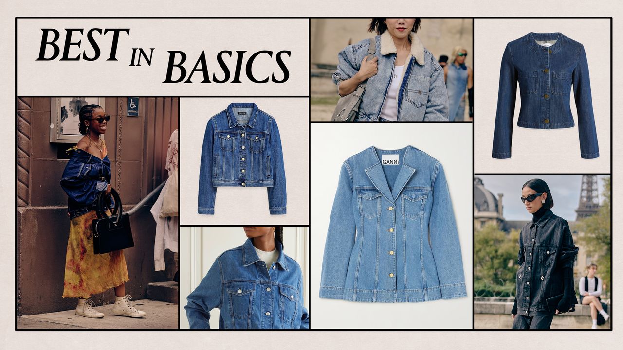 graphic of denim jackets and women wearing denim jean jackets