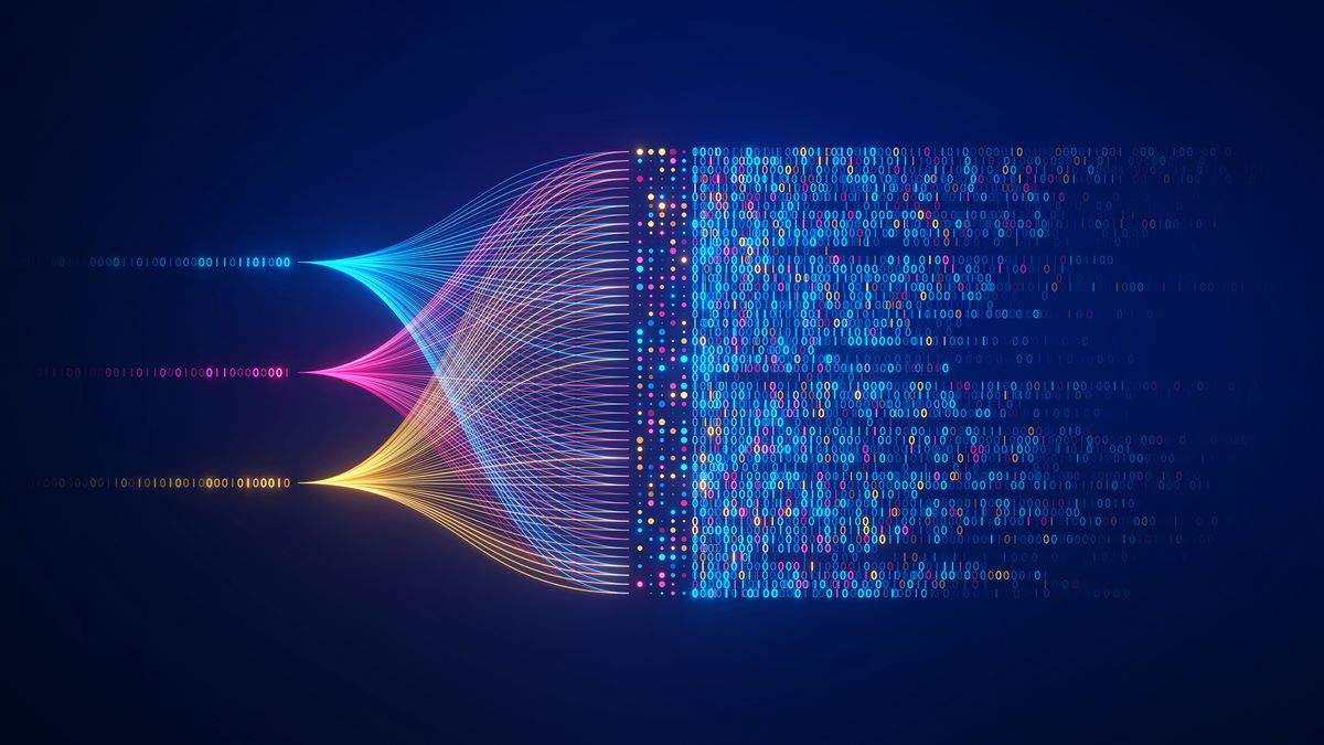 Three data streams being blurred into one