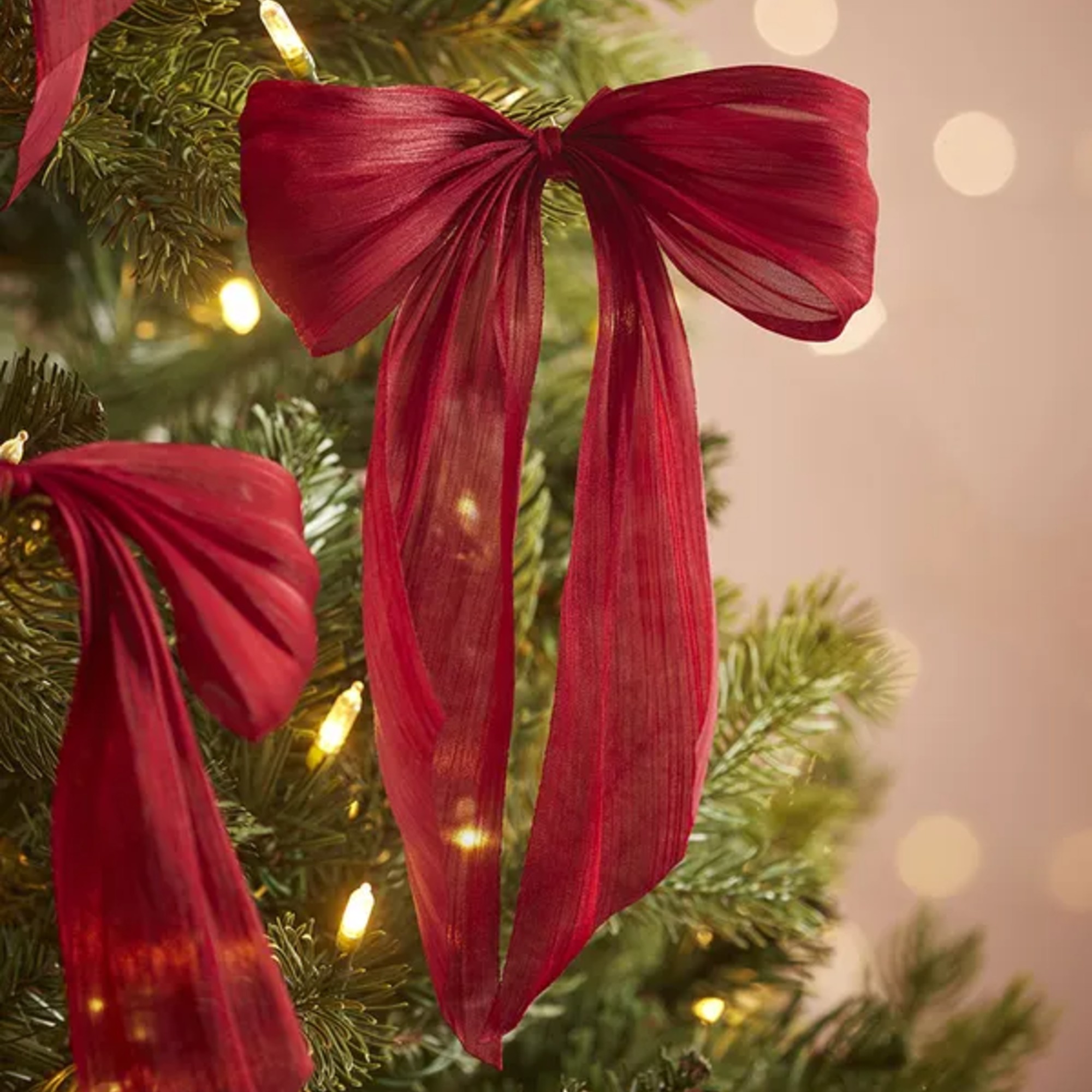 Cox &amp;amp; Cox Twelve Gauzy Organza Tree Bows - Berry Red