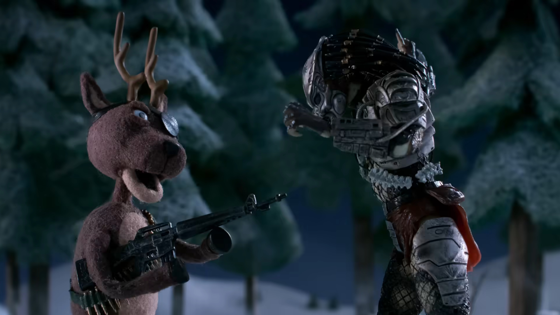 Screenshot from stop-motion animated Holiday Short "The Predator: Holiday Special "