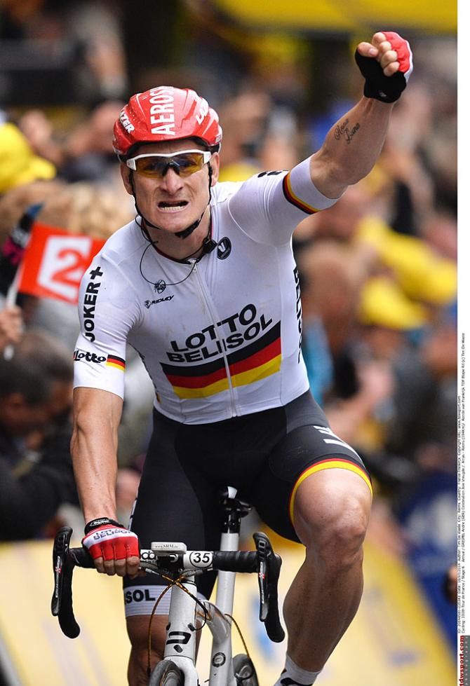 Andre Greipel (Lotto Belisol) takes victory in stage 6 of the Tour de France