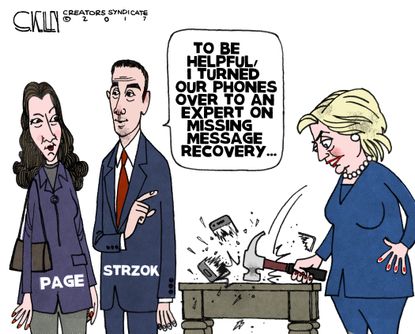 Political Cartoon U.S. Hillary Clinton FBI texts Russia investigation