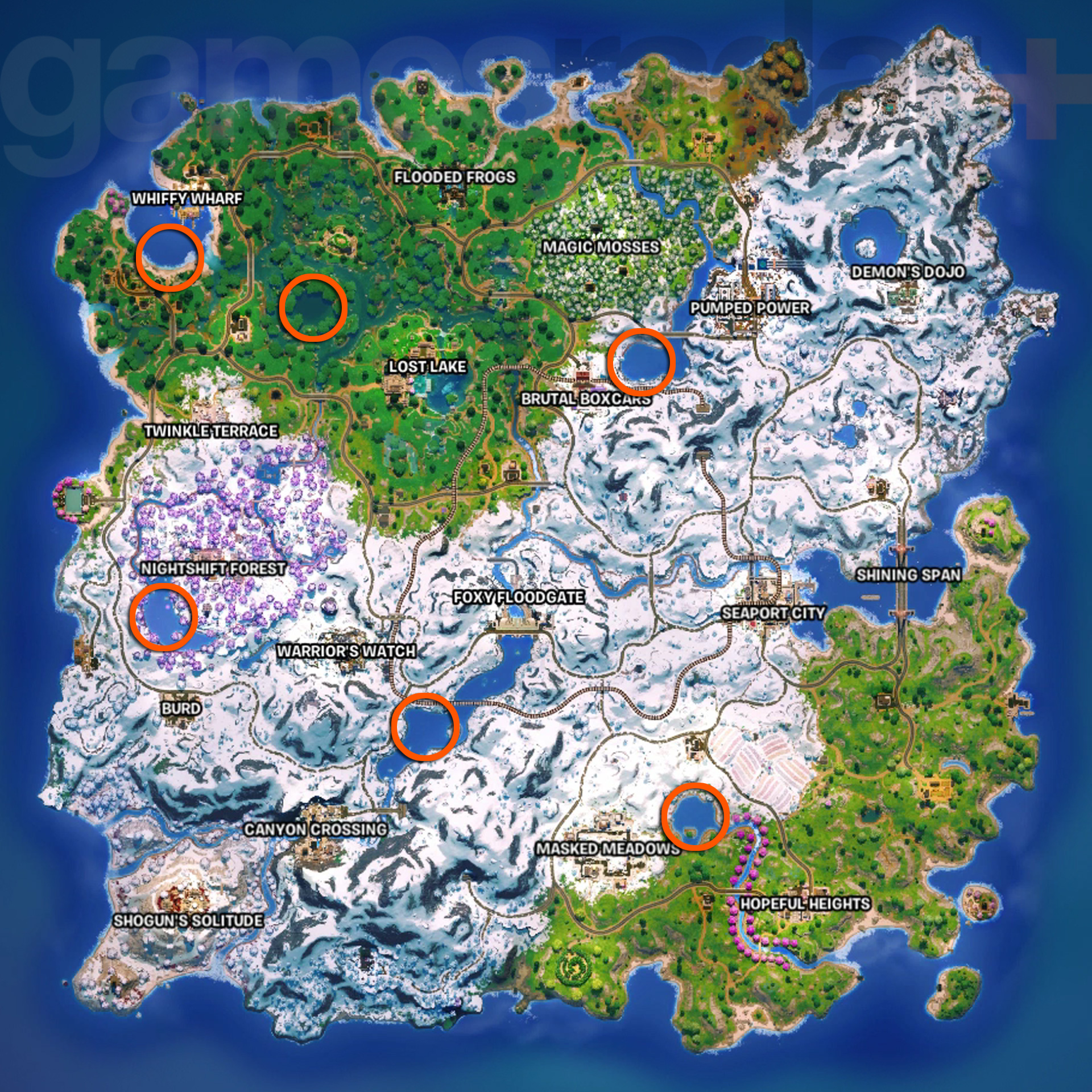 Fortnite Great Turtle locations on the map