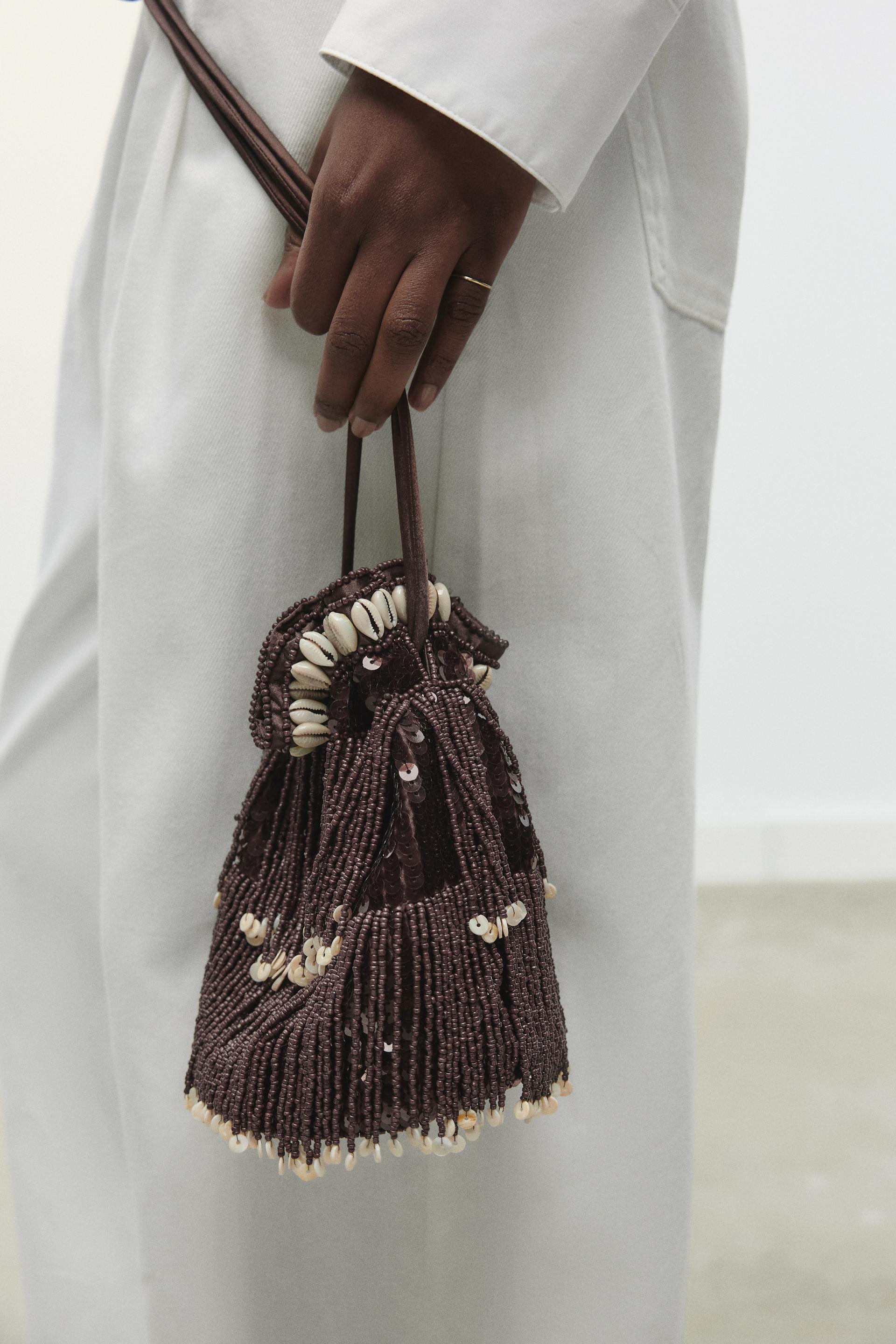 ZARA, Glitter Shell Mini Bucket Bag