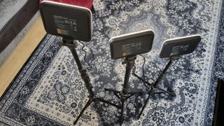 The rear (and stands) of the panels of the Neewer Basics LED light panel kit