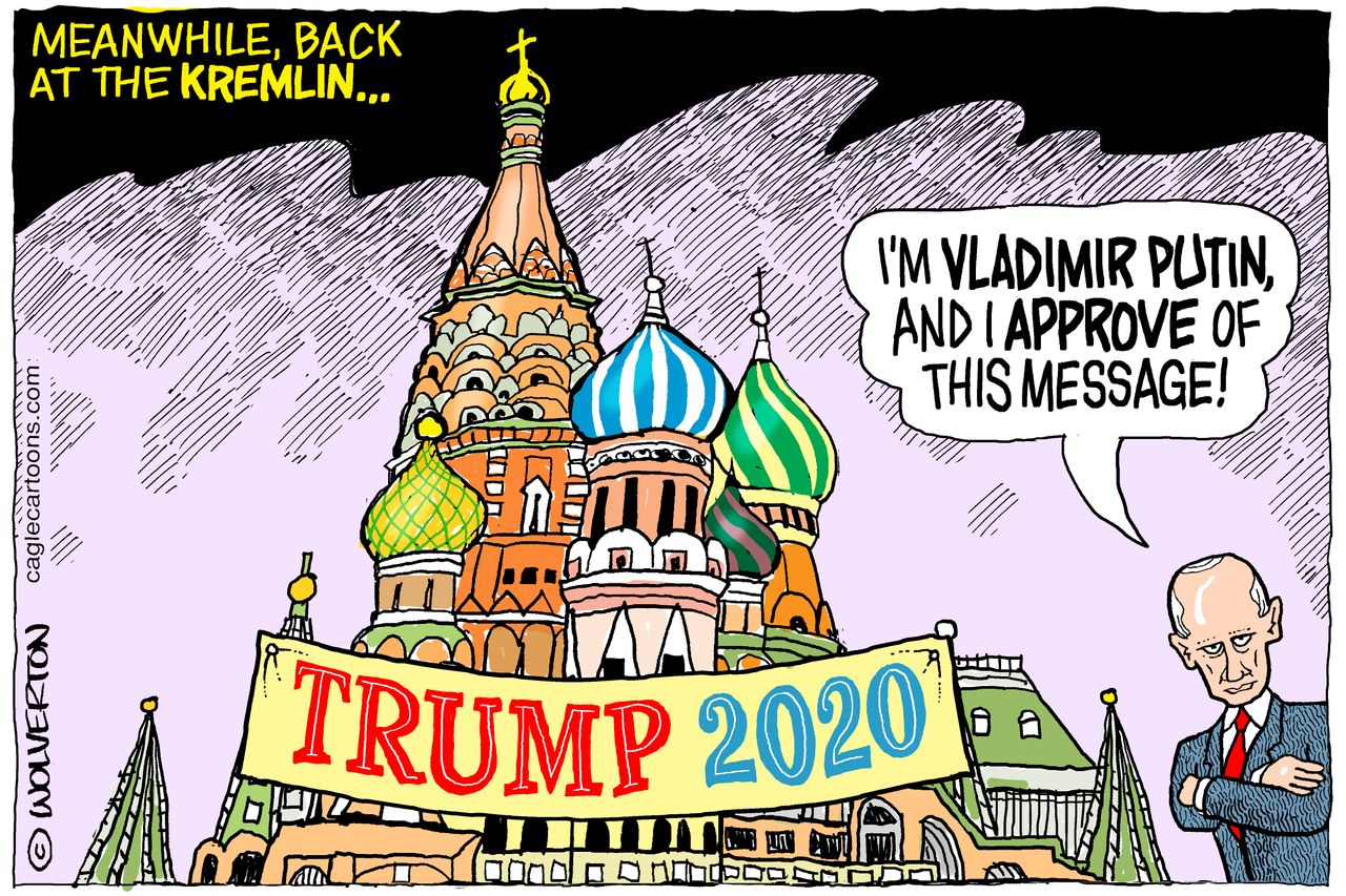 Political Cartoon U.S. Putin Trump 2020 election interference