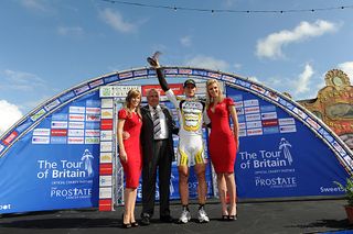 Andre Greipel on podium, Tour of Britain 2010, stage one