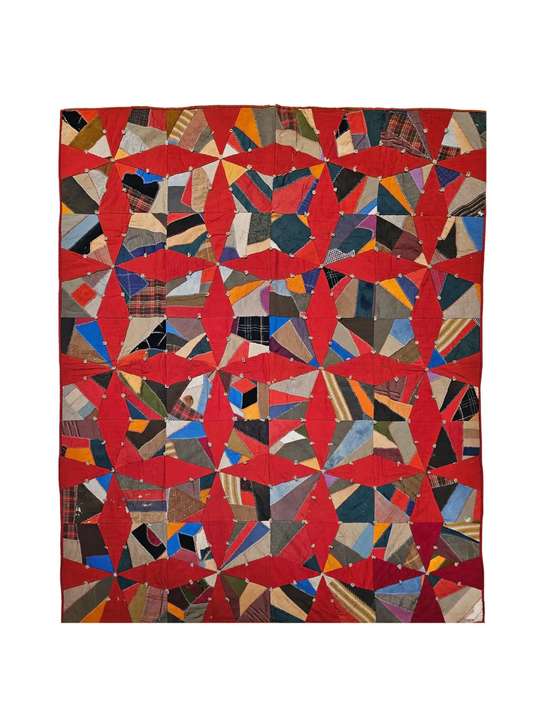 19th Century American Crazy Quilt With Red Stars