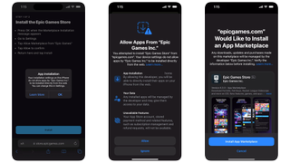 Examples from the Epic Games Store iOS install process.