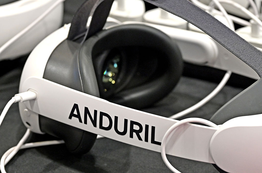 VR goggles with the Anduril company logo