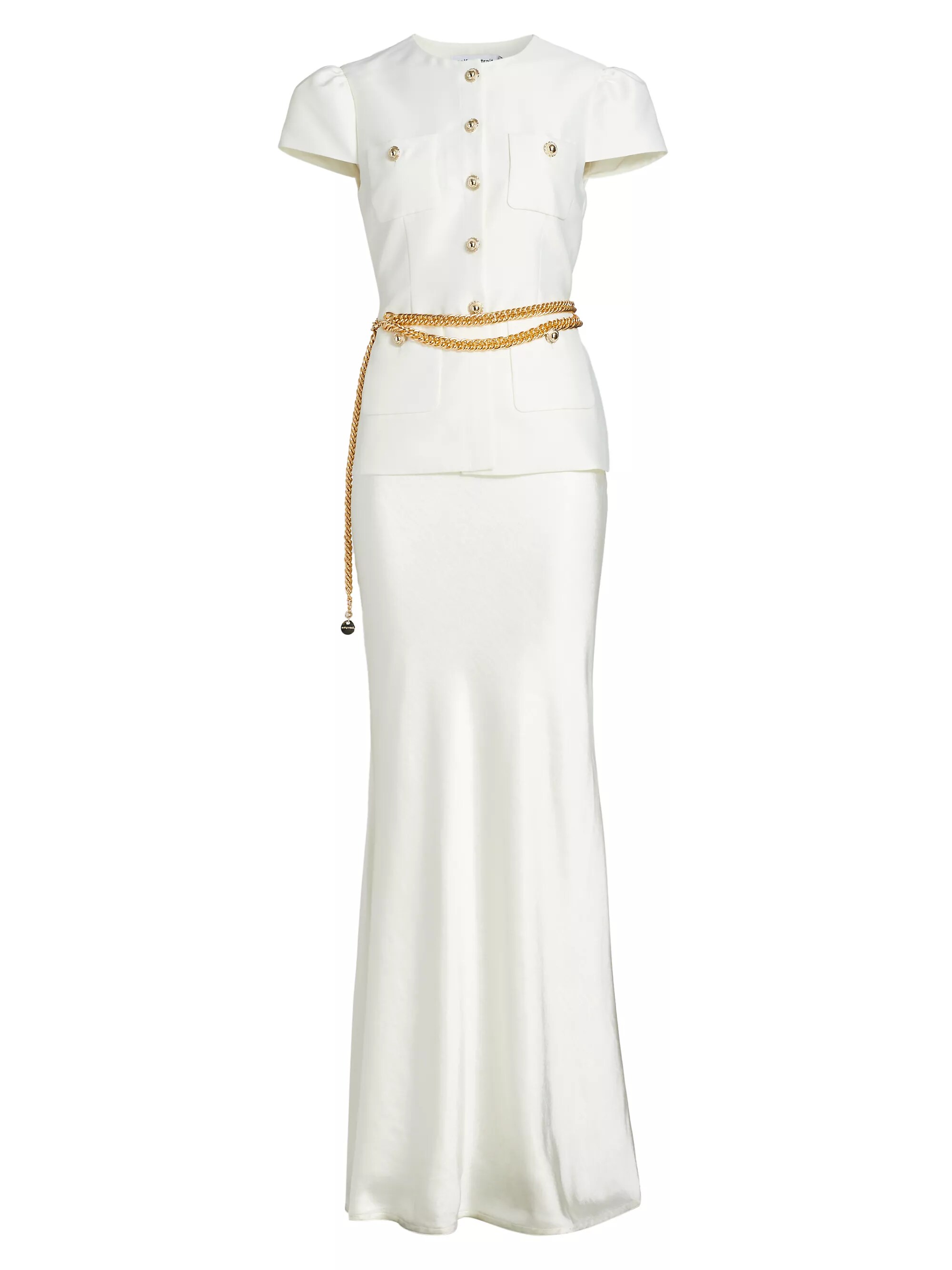 Taffeta Chain-Belt Maxi Dress