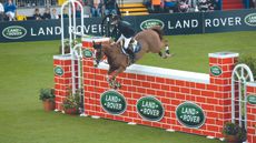 Christopher MEGAHEY (IRL) riding Seapatrick Cruise Cavalier, joint winner of Land Rover Puissance (International Comp 10) during Dublin Horse Show, in the Royal Dublin Society showground in Dublin in Ireland between 9 - 13th August 2017