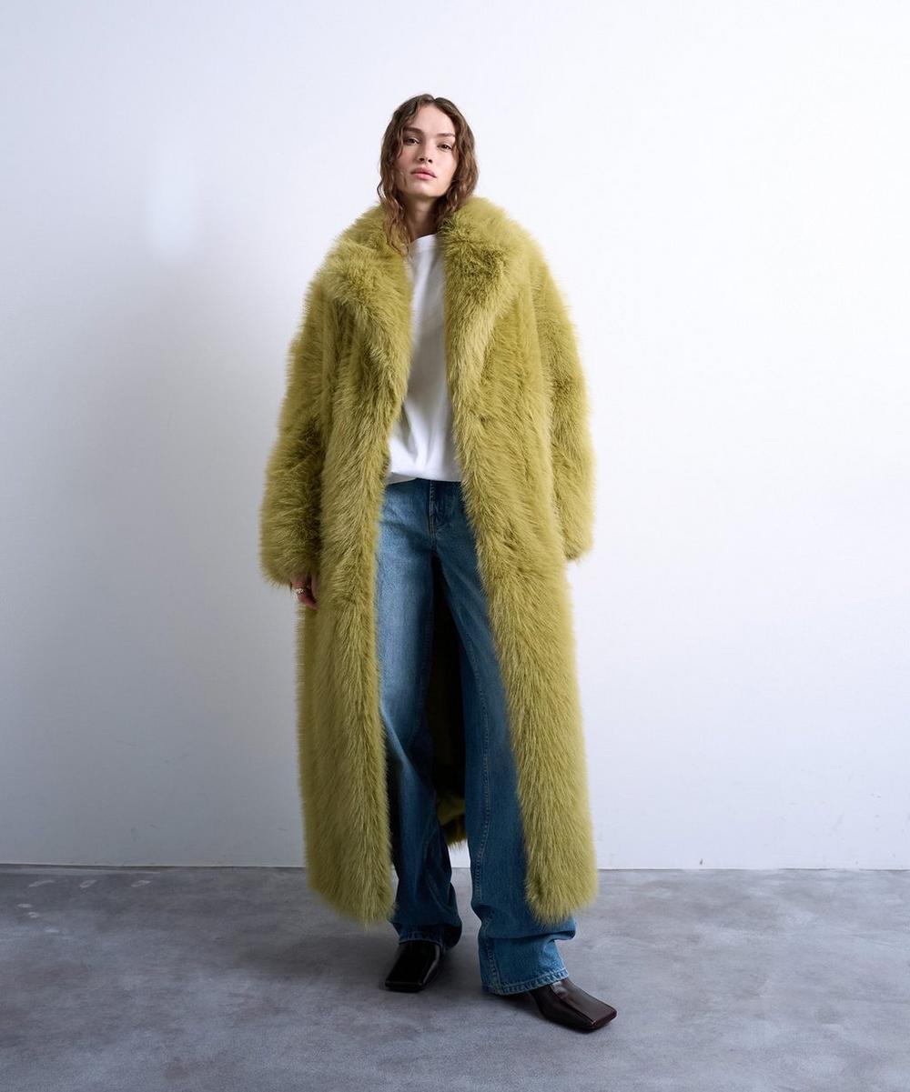 Green Faux Fur Super-Long Coat