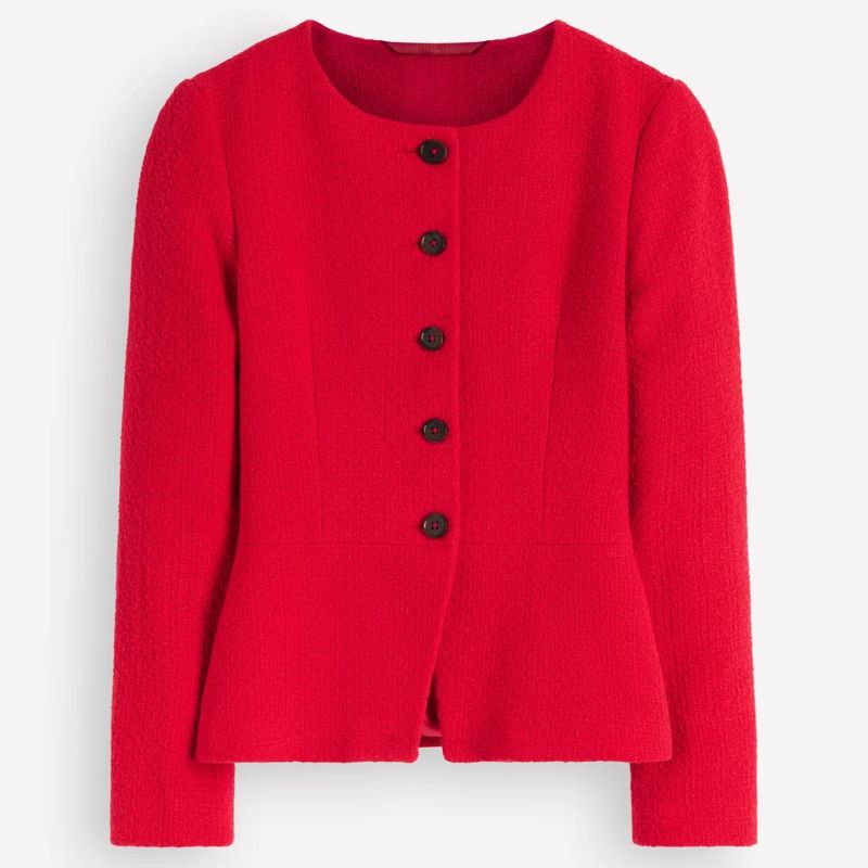 Boden, red collarless blazer jacket