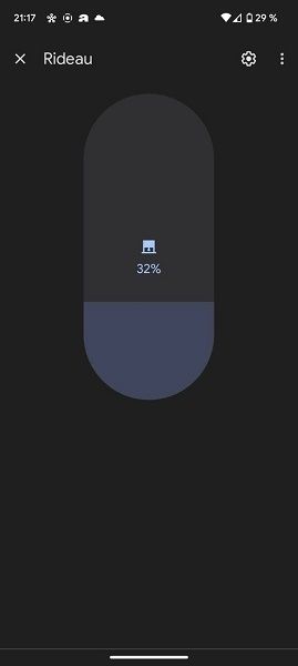 The new slider appearing in the Google Home app for smart curtains.