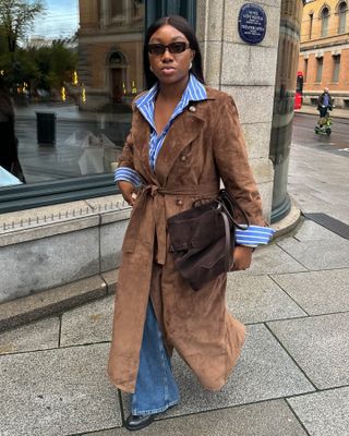 A fashion person in a suede trench from DUCIE