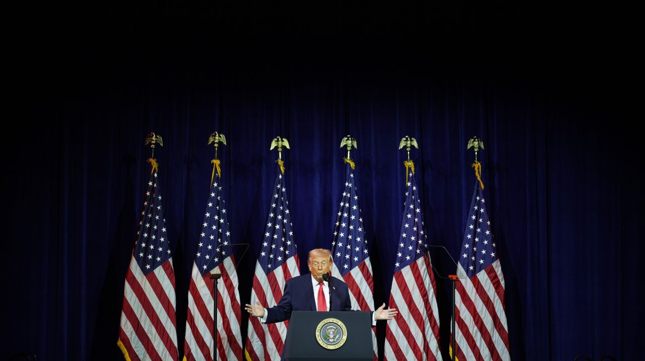 WASHINGTON, DC - JANUARY 06: U.S. President Donald Trump addresses a House Republican retreat at The John F. Kennedy Center for the Performing Arts on January 06, 2026 in Washington, DC. House Republicans will discuss their 2026 legislative agenda at the meeting. (Photo by Alex Wong/Getty Images)