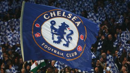 Chelsea flag flies at Stamford Bridge