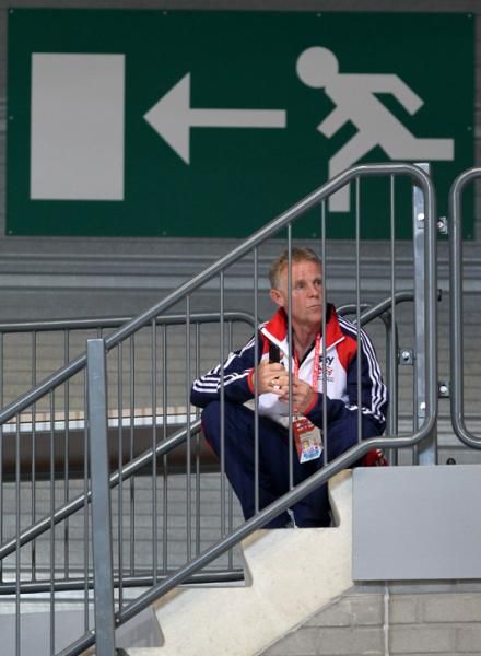 Not heading for the door just yet - Coach Shane Sutton watches the GB team have a good day