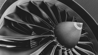 the blades on the front fan of a jet engine